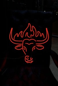 Bull head with fire neon sign